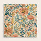 Soft Peach and Blue Art Nouveau Floral Wood Wall Art Gallery Image 1