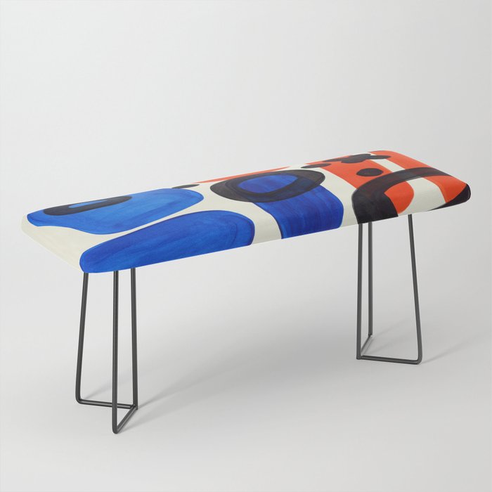 Blue Orange Fun Colorful Mid Century Modern Abstract Painting Shapes Pattern Bench Gallery Image 1