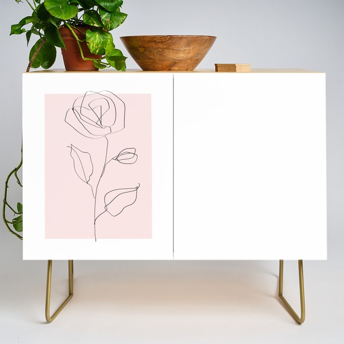 Botanical Line Art, Line Rose, Pink Wall Art, Minimalist Modern Art by Synplus Credenza Gallery Image 1