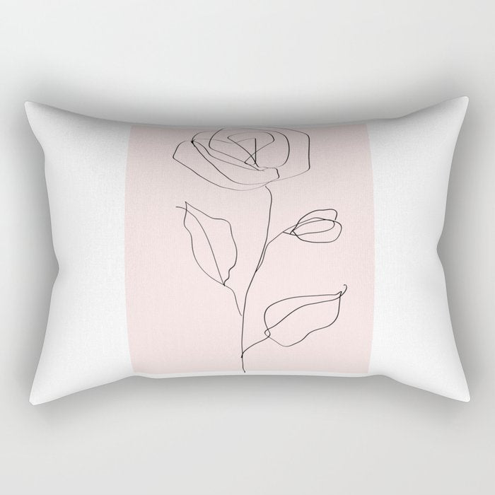 Botanical Line Art, Line Rose, Pink Wall Art, Minimalist Modern Art by Synplus Rectangular Pillow Gallery Image 2
