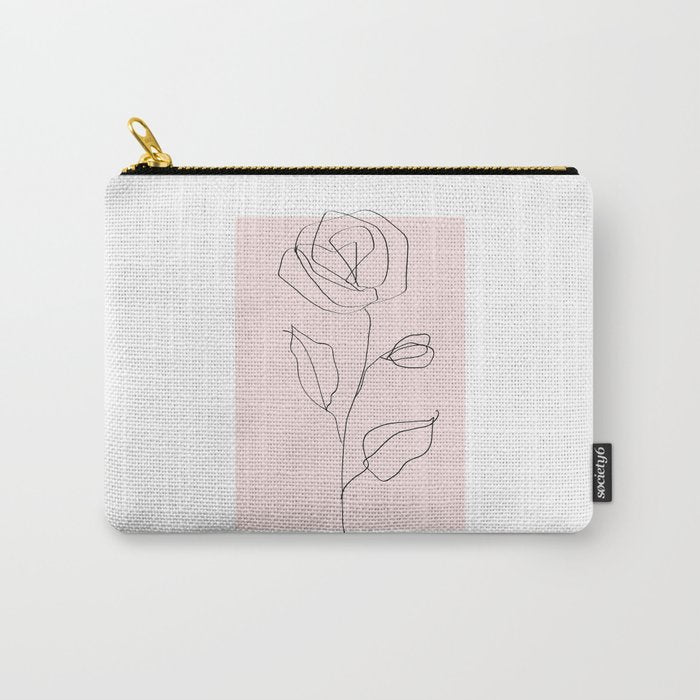 Botanical Line Art, Line Rose, Pink Wall Art, Minimalist Modern Art by Synplus Carry All Pouch Gallery Image 1