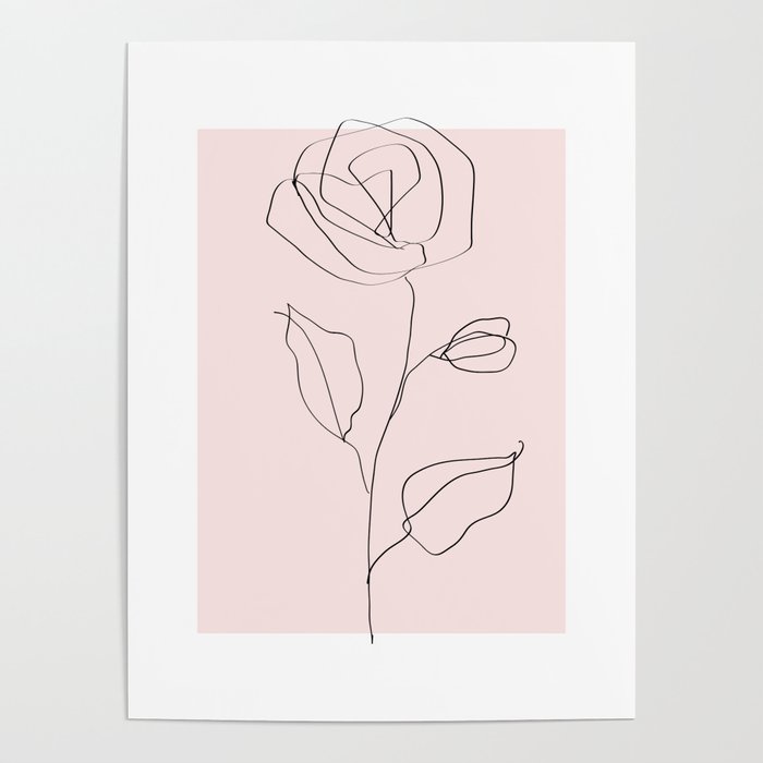Botanical Line Art, Line Rose, Pink Wall Art, Minimalist Modern Art by Synplus Poster Gallery Image 4
