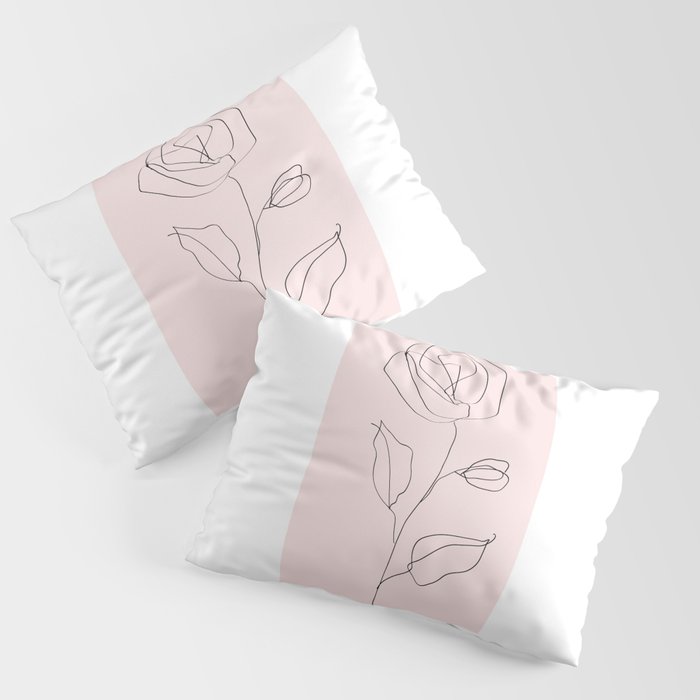 Botanical Line Art, Line Rose, Pink Wall Art, Minimalist Modern Art by Synplus Pillow Sham Gallery Image 3