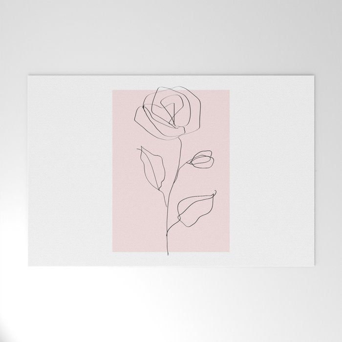 Botanical Line Art, Line Rose, Pink Wall Art, Minimalist Modern Art by Synplus Welcome Mat Gallery Image 1