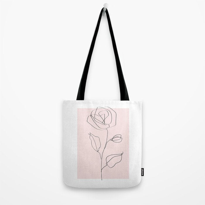 Botanical Line Art, Line Rose, Pink Wall Art, Minimalist Modern Art by Synplus Tote Bag Gallery Image 2