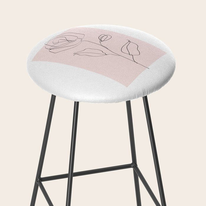 Botanical Line Art, Line Rose, Pink Wall Art, Minimalist Modern Art by Synplus Stool Gallery Image 2