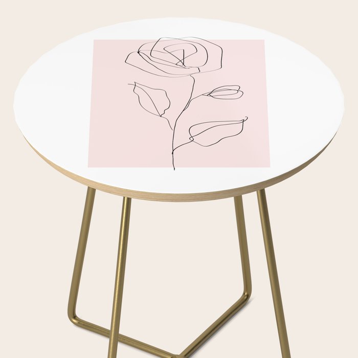 Botanical Line Art, Line Rose, Pink Wall Art, Minimalist Modern Art by Synplus Side Table Gallery Image 2