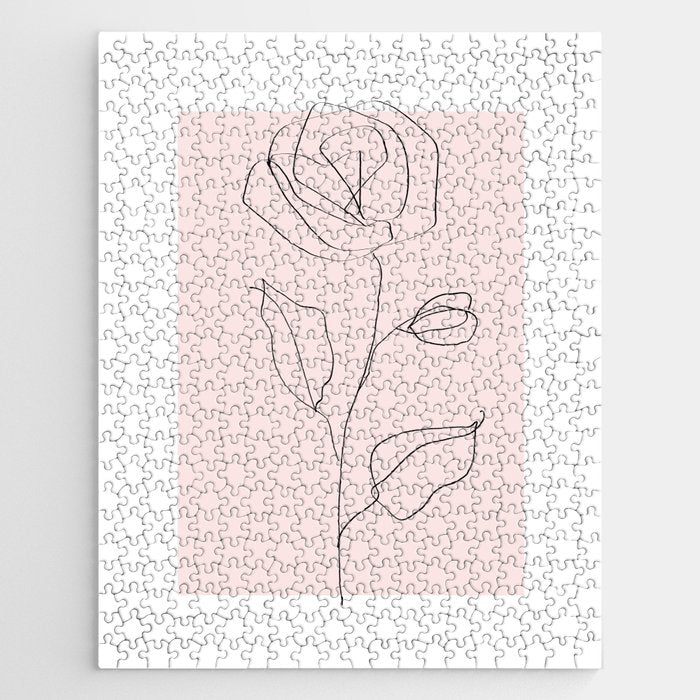 Botanical Line Art, Line Rose, Pink Wall Art, Minimalist Modern Art by Synplus Jigsaw Puzzle Gallery Image 1