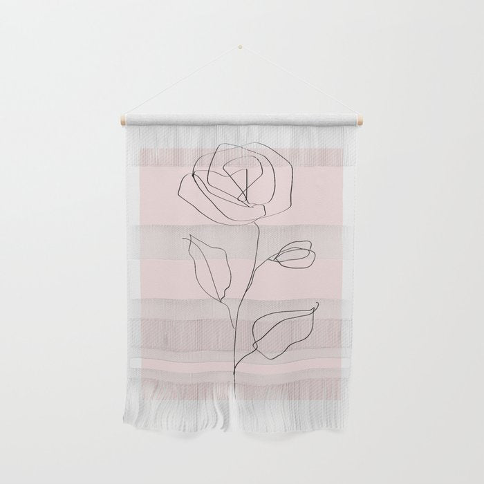 Botanical Line Art, Line Rose, Pink Wall Art, Minimalist Modern Art by Synplus Wall Hanging Gallery Image 1