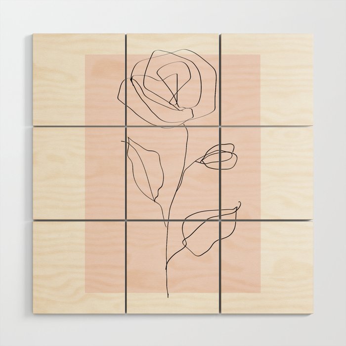 Botanical Line Art, Line Rose, Pink Wall Art, Minimalist Modern Art by Synplus Wood Wall Art Gallery Image 1