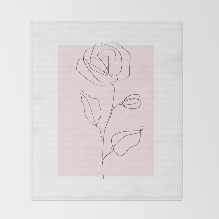Botanical Line Art, Line Rose, Pink Wall Art, Minimalist Modern Art by Synplus Throw Blanket Gallery Image 2
