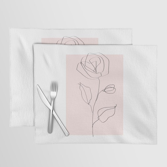 Botanical Line Art, Line Rose, Pink Wall Art, Minimalist Modern Art by Synplus Placemat Gallery Image 1