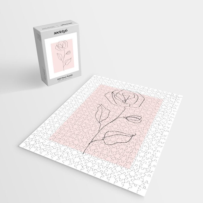 Botanical Line Art, Line Rose, Pink Wall Art, Minimalist Modern Art by Synplus Jigsaw Puzzle Gallery Image 2