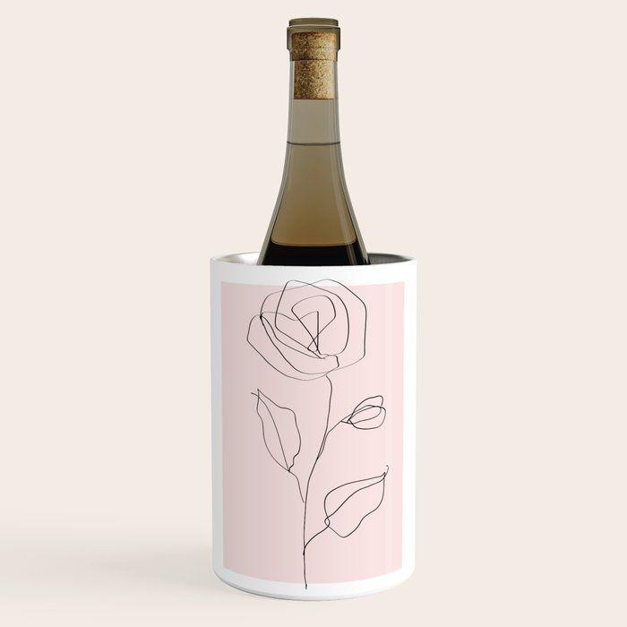Botanical Line Art, Line Rose, Pink Wall Art, Minimalist Modern Art by Synplus Wine Chiller Gallery Image 1