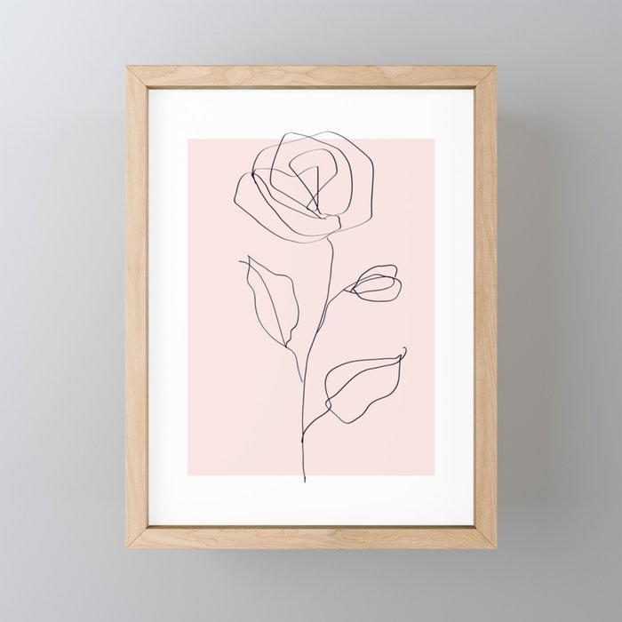 Botanical Line Art, Line Rose, Pink Wall Art, Minimalist Modern Art by Synplus Mini Art Print Gallery Image 1