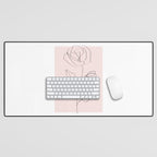 Botanical Line Art, Line Rose, Pink Wall Art, Minimalist Modern Art by Synplus Desk Mat Gallery Image 1