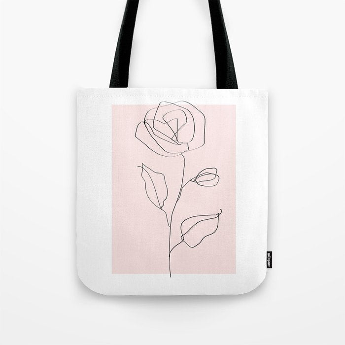 Botanical Line Art, Line Rose, Pink Wall Art, Minimalist Modern Art by Synplus Tote Bag Gallery Image 1