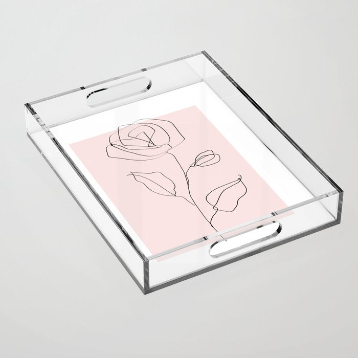 Botanical Line Art, Line Rose, Pink Wall Art, Minimalist Modern Art by Synplus Acrylic Tray Gallery Image 1