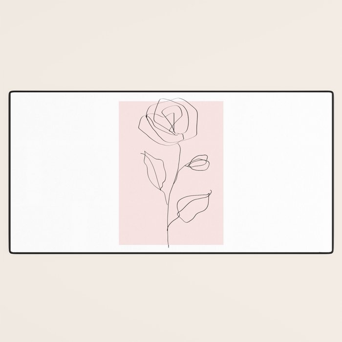 Botanical Line Art, Line Rose, Pink Wall Art, Minimalist Modern Art by Synplus Desk Mat Gallery Image 3