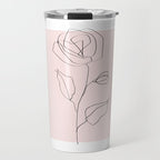 Botanical Line Art, Line Rose, Pink Wall Art, Minimalist Modern Art by Synplus Travel Mug Gallery Image 1