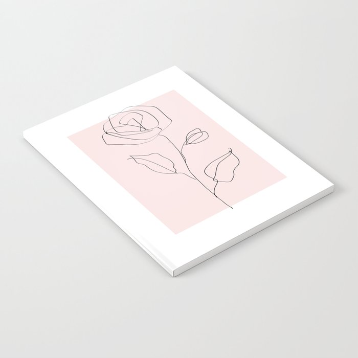 Botanical Line Art, Line Rose, Pink Wall Art, Minimalist Modern Art by Synplus Notebook Gallery Image 1