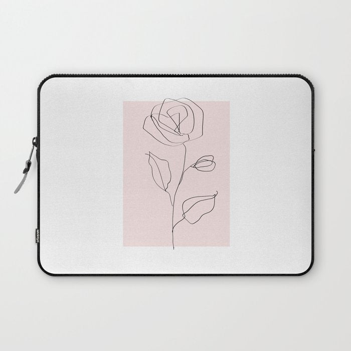 Botanical Line Art, Line Rose, Pink Wall Art, Minimalist Modern Art by Synplus Laptop Sleeve Gallery Image 1