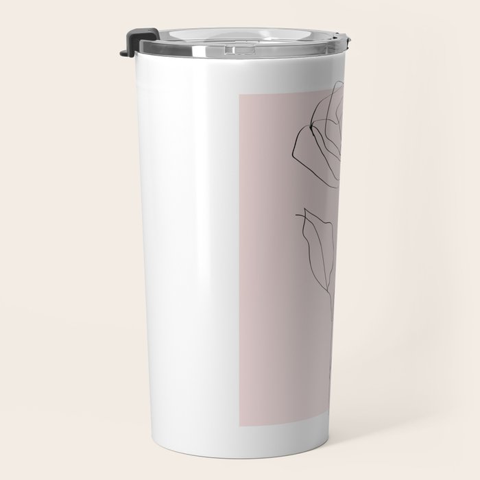 Botanical Line Art, Line Rose, Pink Wall Art, Minimalist Modern Art by Synplus Travel Mug Gallery Image 3
