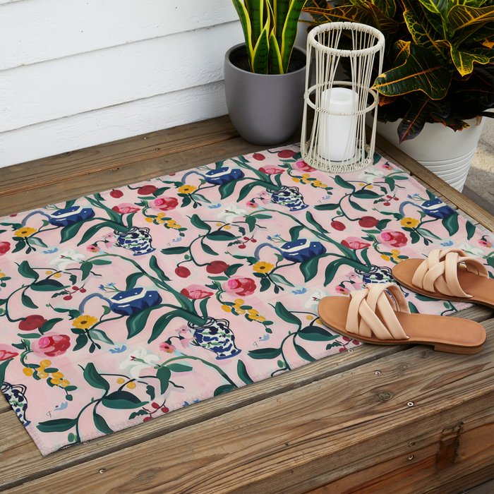 Floral Whimsy on Blush Outdoor Rug Gallery Image 2