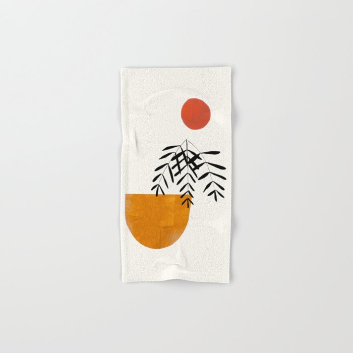 'Autumn Vine' Minimal Mid Century Abstract Shapes With Floral Plant Motif Boho Vintage Paper Collage Line Drawing Bath Towel Gallery Image 1