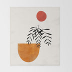 'Autumn Vine' Minimal Mid Century Abstract Shapes With Floral Plant Motif Boho Vintage Paper Collage Line Drawing Throw Blanket Gallery Image 2