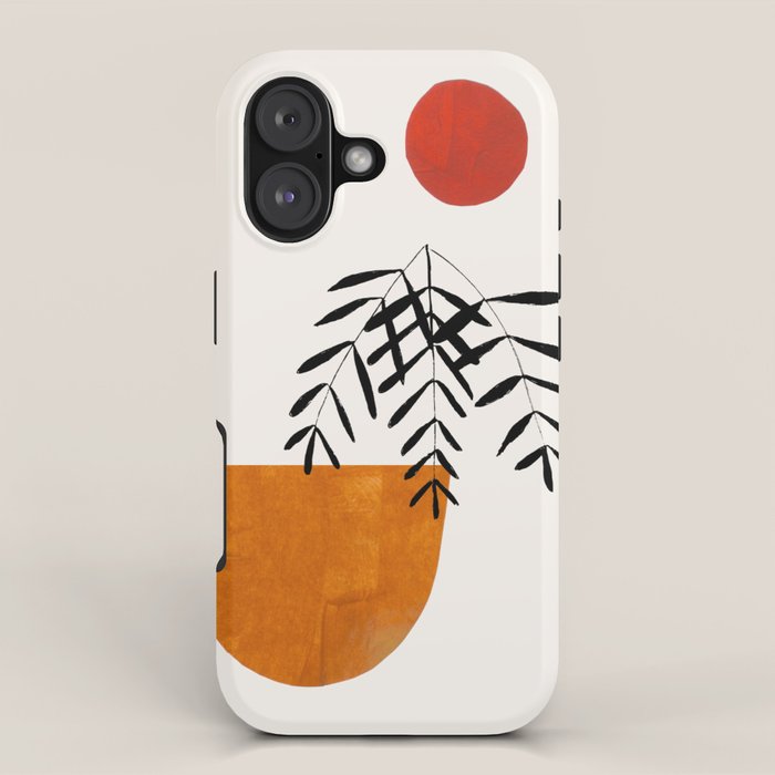 'Autumn Vine' Minimal Mid Century Abstract Shapes With Floral Plant Motif Boho Vintage Paper Collage Line Drawing iPhone Case Gallery Image 1