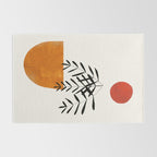 'Autumn Vine' Minimal Mid Century Abstract Shapes With Floral Plant Motif Boho Vintage Paper Collage Line Drawing Rug Gallery Image 2