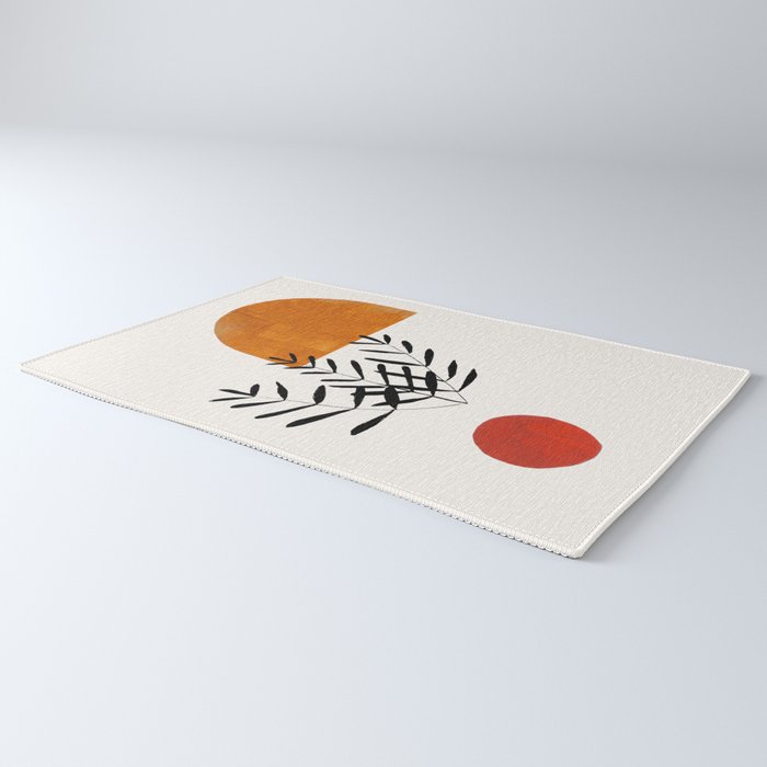 'Autumn Vine' Minimal Mid Century Abstract Shapes With Floral Plant Motif Boho Vintage Paper Collage Line Drawing Rug Gallery Image 3