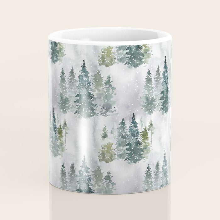 Watercolor forest green snow Christmas pine tree Coffee Mug Gallery Image 4