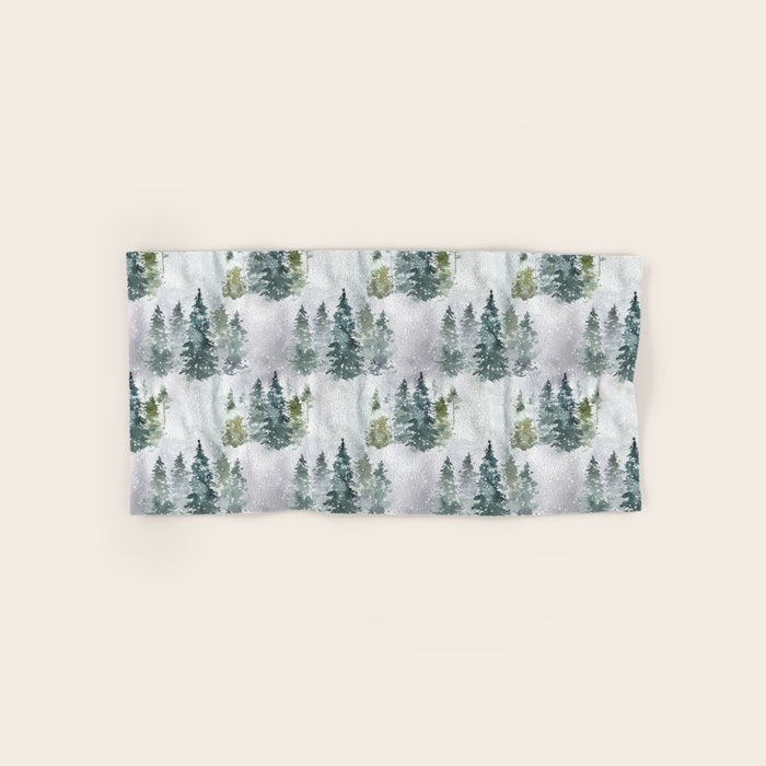 Watercolor forest green snow Christmas pine tree Towels Gallery Image 1