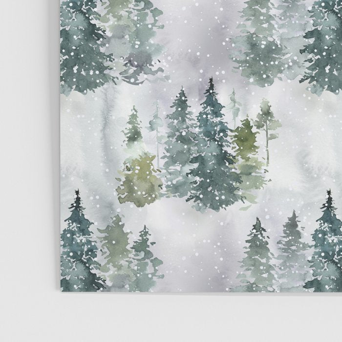 Watercolor forest green snow Christmas pine tree Poster Gallery Image 3