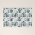 Watercolor forest green snow Christmas pine tree Welcome Mat Gallery Image 1