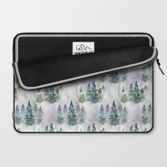 Watercolor forest green snow Christmas pine tree Laptop Sleeve Gallery Image 2