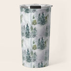 Watercolor forest green snow Christmas pine tree Travel Mug Gallery Image 1
