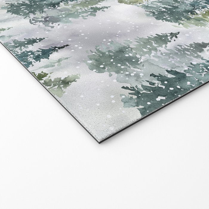 Watercolor forest green snow Christmas pine tree Welcome Mat Gallery Image 2