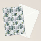 Watercolor forest green snow Christmas pine tree Stationery Card Gallery Image 2