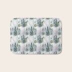 Watercolor forest green snow Christmas pine tree Bath Mat Gallery Image 1