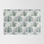 Watercolor forest green snow Christmas pine tree Rug Gallery Image 2