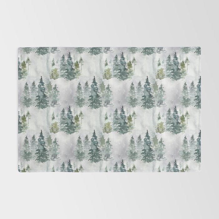 Watercolor forest green snow Christmas pine tree Rug Gallery Image 2