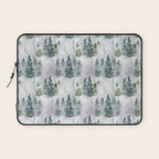 Watercolor forest green snow Christmas pine tree Laptop Sleeve Gallery Image 1