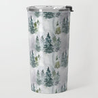 Watercolor forest green snow Christmas pine tree Travel Mug Gallery Image 2