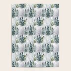 Watercolor forest green snow Christmas pine tree Poster Gallery Image 4