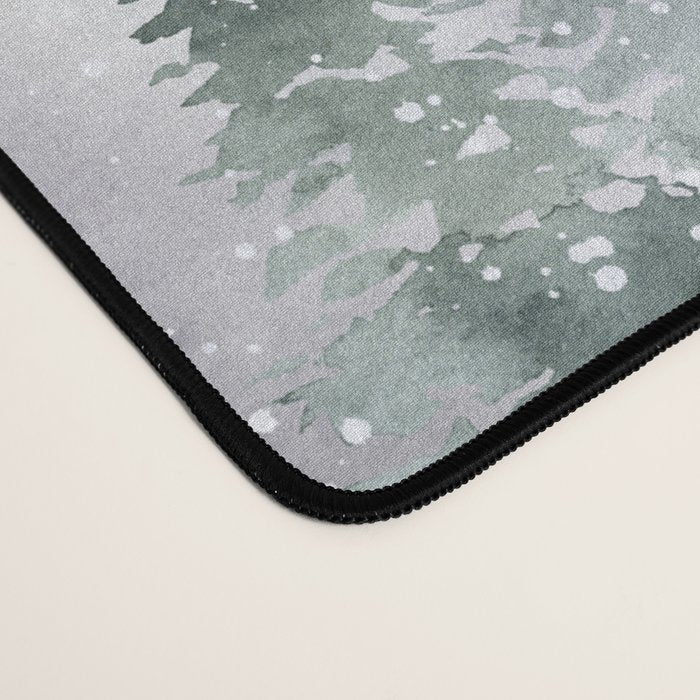 Watercolor forest green snow Christmas pine tree Desk Mat Gallery Image 4