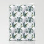 Watercolor forest green snow Christmas pine tree Stationery Card Gallery Image 2