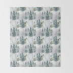 Watercolor forest green snow Christmas pine tree Throw Blanket Gallery Image 2